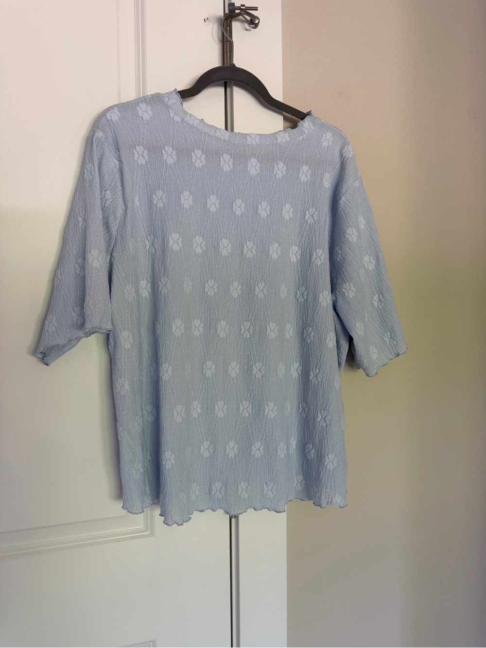 Women's Light Blue Textured Short-Sleeve Blouse